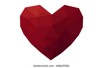 Dark red heart isolated on white background. Geometric rumpled triangular low poly origami style gradient graphic illustration. Vector polygonal design for your business.