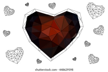 Dark red heart isolated on white background. Geometric rumpled triangular low poly origami style gradient graphic illustration. Vector polygonal design for your business.