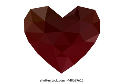Dark red heart isolated on white background. Geometric rumpled triangular low poly origami style gradient graphic illustration. Vector polygonal design for your business.