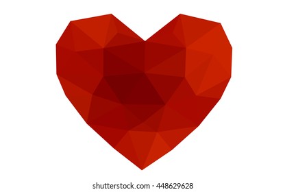 Dark red heart isolated on white background. Geometric rumpled triangular low poly origami style gradient graphic illustration. Vector polygonal design for your business.
