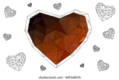 Dark red heart isolated on white background. Geometric rumpled triangular low poly origami style gradient graphic illustration. Vector polygonal design for your business.