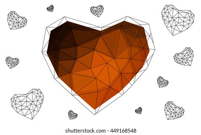 Dark red heart isolated on white background. Geometric rumpled triangular low poly origami style gradient graphic illustration. Vector polygonal design for your business.