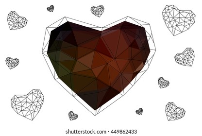Dark red heart isolated on white background. Geometric rumpled triangular low poly origami style gradient graphic illustration. Vector polygonal design for your business.