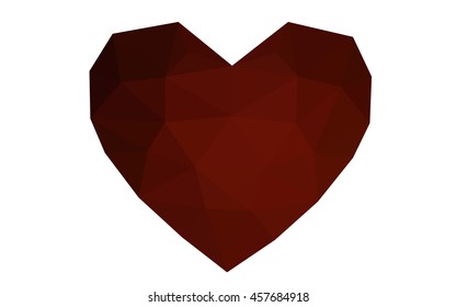 Dark red heart isolated on white background. Geometric rumpled triangular low poly origami style gradient graphic illustration. Vector polygonal design for your business.