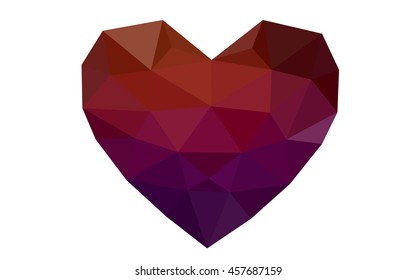 Dark red heart isolated on white background. Geometric rumpled triangular low poly origami style gradient graphic illustration. Vector polygonal design for your business.
