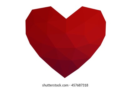 Dark red heart isolated on white background. Geometric rumpled triangular low poly origami style gradient graphic illustration. Vector polygonal design for your business.