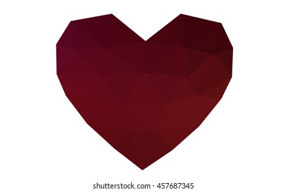 Dark red heart isolated on white background. Geometric rumpled triangular low poly origami style gradient graphic illustration. Vector polygonal design for your business.