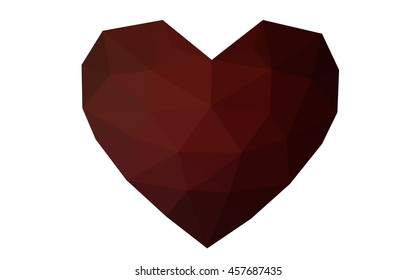 Dark red heart isolated on white background. Geometric rumpled triangular low poly origami style gradient graphic illustration. Vector polygonal design for your business.