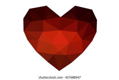 Dark red heart isolated on white background. Geometric rumpled triangular low poly origami style gradient graphic illustration. Vector polygonal design for your business.