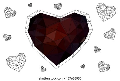 Dark red heart isolated on white background. Geometric rumpled triangular low poly origami style gradient graphic illustration. Vector polygonal design for your business.