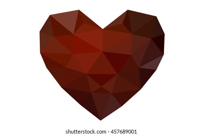 Dark red heart isolated on white background. Geometric rumpled triangular low poly origami style gradient graphic illustration. Vector polygonal design for your business.