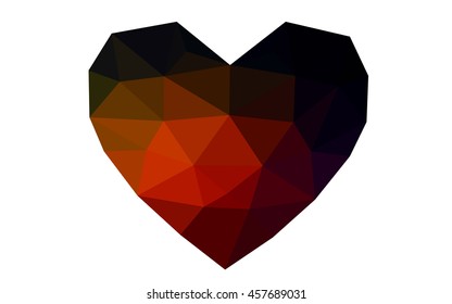 Dark red heart isolated on white background. Geometric rumpled triangular low poly origami style gradient graphic illustration. Vector polygonal design for your business.