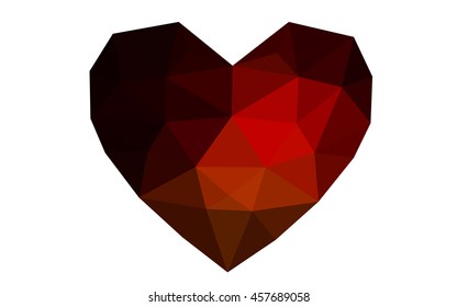 Dark red heart isolated on white background. Geometric rumpled triangular low poly origami style gradient graphic illustration. Vector polygonal design for your business.