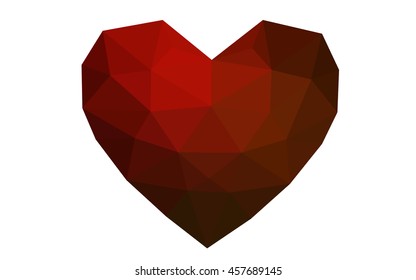 Dark red heart isolated on white background. Geometric rumpled triangular low poly origami style gradient graphic illustration. Vector polygonal design for your business.