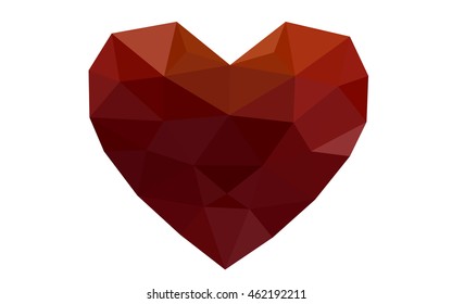 Dark red heart isolated on white background. Geometric rumpled triangular low poly origami style gradient graphic illustration. Vector polygonal design for your business.
