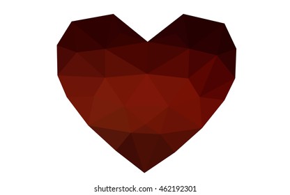 Dark red heart isolated on white background. Geometric rumpled triangular low poly origami style gradient graphic illustration. Vector polygonal design for your business.