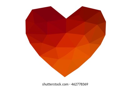 Dark red heart isolated on white background. Geometric rumpled triangular low poly origami style gradient graphic illustration. Vector polygonal design for your business.