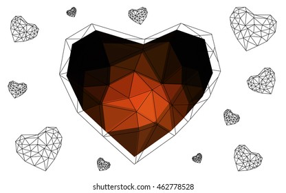 Dark red heart isolated on white background. Geometric rumpled triangular low poly origami style gradient graphic illustration. Vector polygonal design for your business.