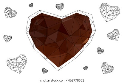 Dark red heart isolated on white background. Geometric rumpled triangular low poly origami style gradient graphic illustration. Vector polygonal design for your business.