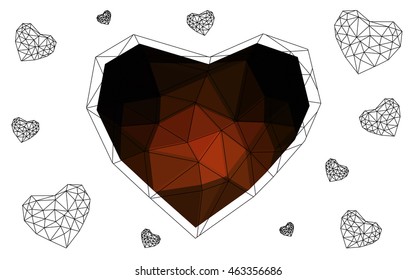 Dark red heart isolated on white background. Geometric rumpled triangular low poly origami style gradient graphic illustration. Vector polygonal design for your business.