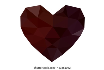 Dark red heart isolated on white background. Geometric rumpled triangular low poly origami style gradient graphic illustration. Vector polygonal design for your business.