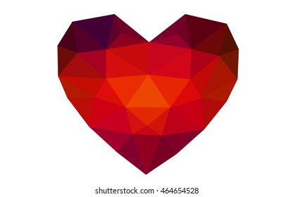 Dark red heart isolated on white background. Geometric rumpled triangular low poly origami style gradient graphic illustration. Vector polygonal design for your business.