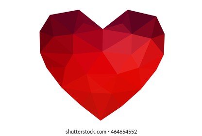Dark red heart isolated on white background. Geometric rumpled triangular low poly origami style gradient graphic illustration. Vector polygonal design for your business.