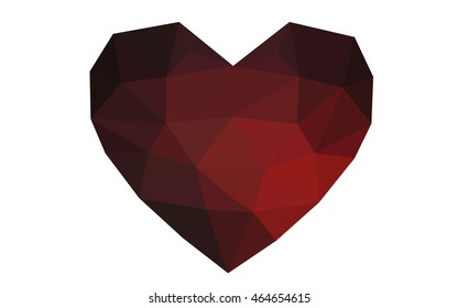 Dark red heart isolated on white background. Geometric rumpled triangular low poly origami style gradient graphic illustration. Vector polygonal design for your business.