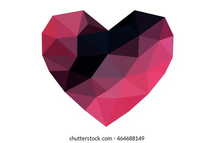 Dark red heart isolated on white background. Geometric rumpled triangular low poly origami style gradient graphic illustration. Vector polygonal design for your business.