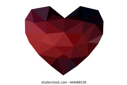 Dark red heart isolated on white background. Geometric rumpled triangular low poly origami style gradient graphic illustration. Vector polygonal design for your business.
