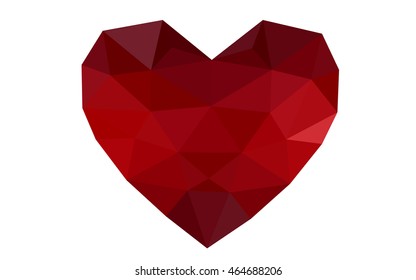 Dark red heart isolated on white background. Geometric rumpled triangular low poly origami style gradient graphic illustration. Vector polygonal design for your business.