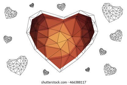 Dark red heart isolated on white background. Geometric rumpled triangular low poly origami style gradient graphic illustration. Vector polygonal design for your business.