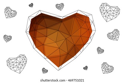 Dark red heart isolated on white background. Geometric rumpled triangular low poly origami style gradient graphic illustration. Vector polygonal design for your business.