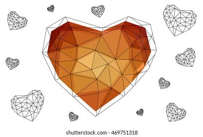 Dark red heart isolated on white background. Geometric rumpled triangular low poly origami style gradient graphic illustration. Vector polygonal design for your business.