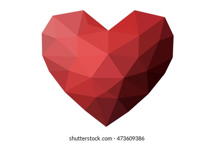 Dark red heart isolated on white background. Geometric rumpled triangular low poly origami style gradient graphic illustration. Vector polygonal design for your business.