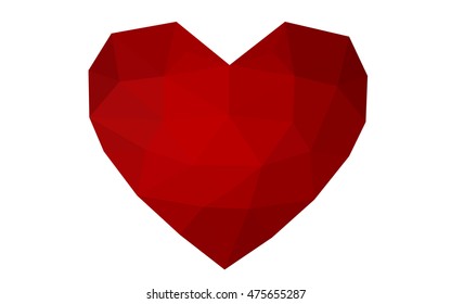 Dark red heart isolated on white background. Geometric rumpled triangular low poly origami style gradient graphic illustration. Vector polygonal design for your business.