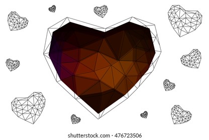 Dark red heart isolated on white background. Geometric rumpled triangular low poly origami style gradient graphic illustration. Vector polygonal design for your business.