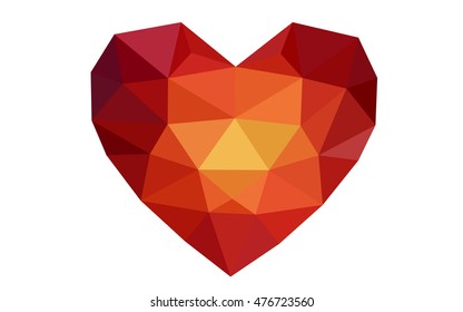 Dark red heart isolated on white background. Geometric rumpled triangular low poly origami style gradient graphic illustration. Vector polygonal design for your business.