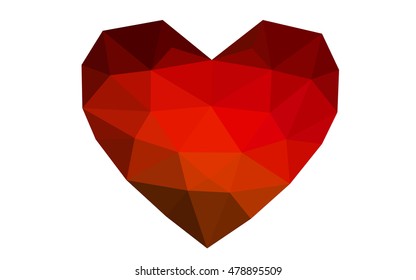 Dark red heart isolated on white background. Geometric rumpled triangular low poly origami style gradient graphic illustration. Vector polygonal design for your business.
