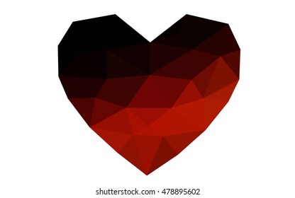 Dark red heart isolated on white background. Geometric rumpled triangular low poly origami style gradient graphic illustration. Vector polygonal design for your business.