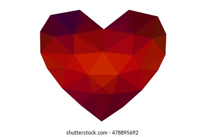 Dark red heart isolated on white background. Geometric rumpled triangular low poly origami style gradient graphic illustration. Vector polygonal design for your business.