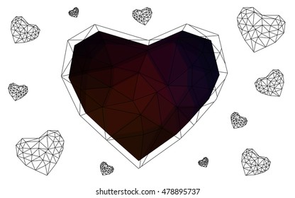 Dark red heart isolated on white background. Geometric rumpled triangular low poly origami style gradient graphic illustration. Vector polygonal design for your business.