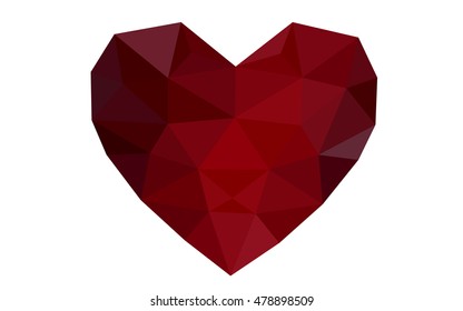 Dark red heart isolated on white background. Geometric rumpled triangular low poly origami style gradient graphic illustration. Vector polygonal design for your business.