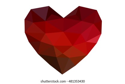 Dark red heart isolated on white background. Geometric rumpled triangular low poly origami style gradient graphic illustration. Vector polygonal design for your business.
