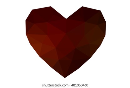 Dark red heart isolated on white background. Geometric rumpled triangular low poly origami style gradient graphic illustration. Vector polygonal design for your business.
