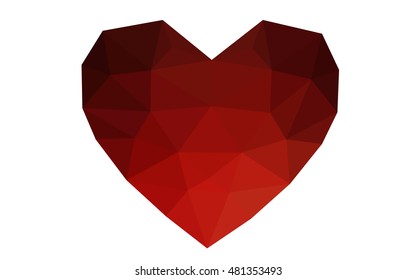Dark red heart isolated on white background. Geometric rumpled triangular low poly origami style gradient graphic illustration. Vector polygonal design for your business.