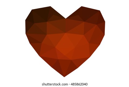 Dark red heart isolated on white background. Geometric rumpled triangular low poly origami style gradient graphic illustration. Vector polygonal design for your business.