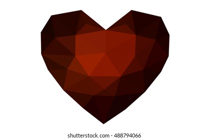Dark red heart isolated on white background. Geometric rumpled triangular low poly origami style gradient graphic illustration. Vector polygonal design for your business.