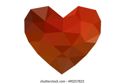 Dark red heart isolated on white background. Geometric rumpled triangular low poly origami style gradient graphic illustration. Vector polygonal design for your business.