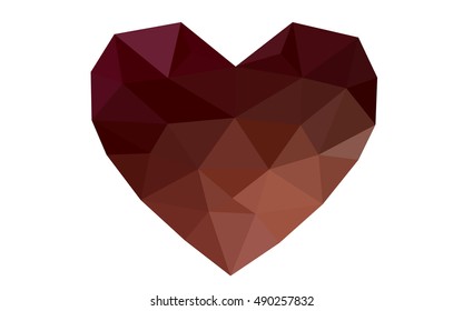 Dark red heart isolated on white background. Geometric rumpled triangular low poly origami style gradient graphic illustration. Vector polygonal design for your business.